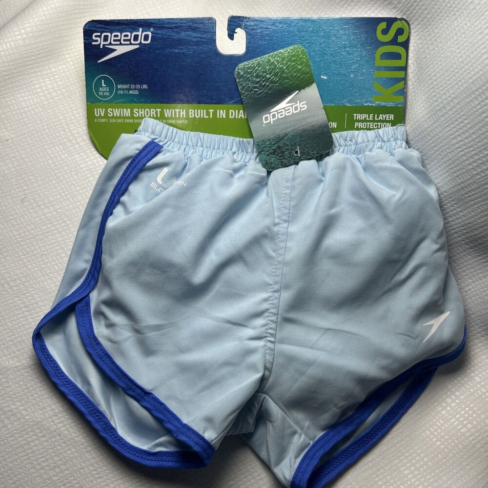 NWT Baby Size L 18 M Speedo UV Blue Swim Shorts with Built in Diaper 22-25 LBS